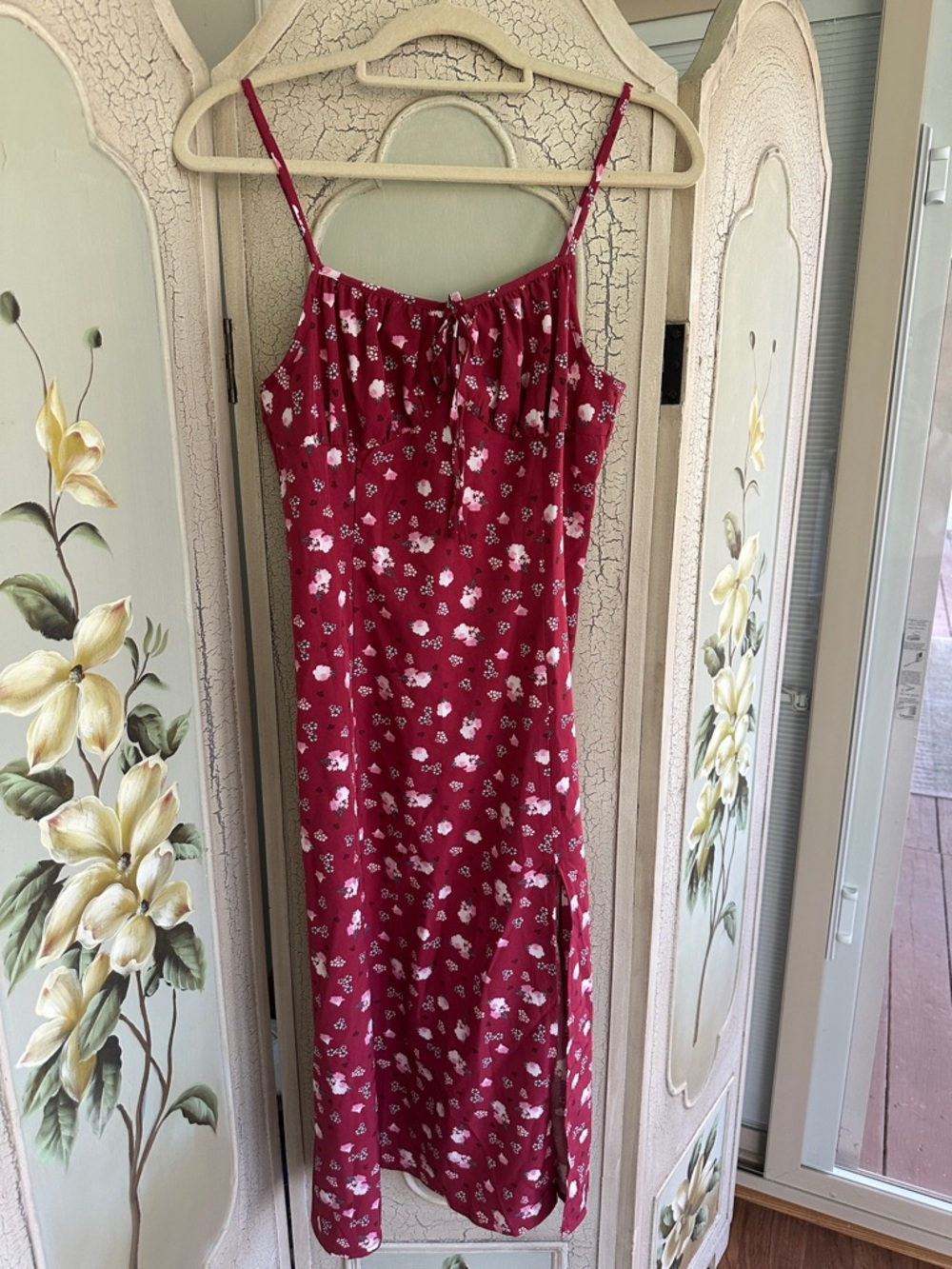 SHEIN Red Floral Midi Slip Dress